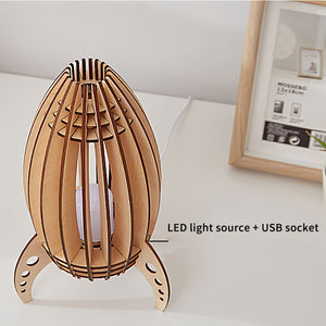 Wooden LED Space Rocket Lamp