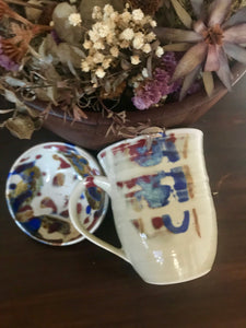 Eco, Love & Other Stuff - Australian, Handmade, One of a kind Ceramic Cup, Mug, Small and medium Bowls. Colours blue and red "crayfish", Black "croc" , Dark Blue, Light Blue and White "celadon". Made on Magnetic Island, High quality Stoneware, Fired at 1280 degrees. 