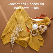 Load image into Gallery viewer, Eco, Love &amp; Other Stuff - Crochet bell, bib, bath towel, bib