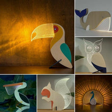 Load image into Gallery viewer, Eco, Love &amp; Other Stuff - Bamboo LED night light - home decoration - toucan, whale, owl, peacock, squirrel, pelican