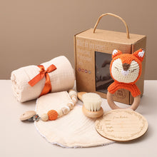 Load image into Gallery viewer, Eco, Love &amp; Other Stuff - Baby / Newborn Gift Box - Includes baby bath towel, milestone cards, teether, rattle, baby brush - $49 instead of $59.99 - FOX 