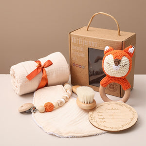 Eco, Love & Other Stuff - Baby / Newborn Gift Box - Includes baby bath towel, milestone cards, teether, rattle, baby brush - $49 instead of $59.99 - FOX 