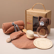 Load image into Gallery viewer, Eco, Love &amp; Other Stuff - Baby / Newborn Gift Box - Includes baby bath towel, milestone cards, teether, rattle, baby brush - $49 instead of $59.99 - BEAR