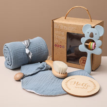 Load image into Gallery viewer, Eco, Love &amp; Other Stuff - Baby / Newborn Gift Box - Includes baby bath towel, milestone cards, teether, rattle, baby brush - $49 instead of $59.99 - koala