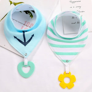 2 Pack, Organic Cotton Baby Drool Bib & Teether