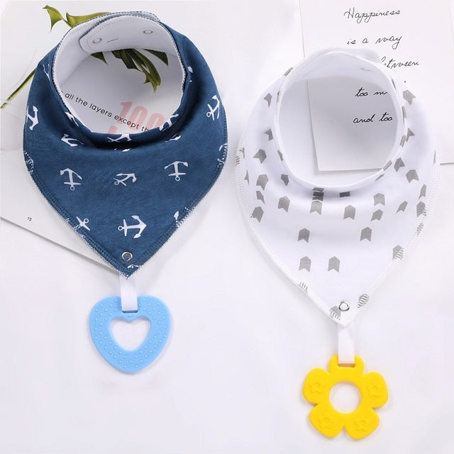 2 Pack, Organic Cotton Baby Drool Bib & Teether