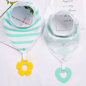 2 Pack, Organic Cotton Baby Drool Bib & Teether