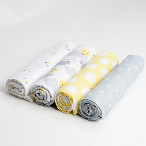 4 PACK - Newborn Baby, Cotton, Muslin Blankets