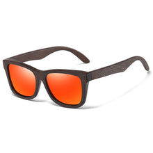 Load image into Gallery viewer, Eco, Love &amp; Other Stuff, bamboo, uv400, polarized sunglasses. Colour lenses to choose from are Black, Brown, Blue, Green, Red, Silver. BESTSELLER! These lenses are red