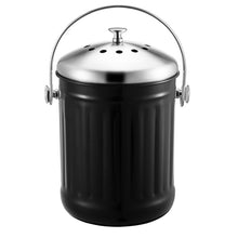 Load image into Gallery viewer, Eco, Love &amp; Other Stuff 5L kitchen compost bin for all your food scraps, available in different colours white black and silver, made from galvanized iron, with activated charcoal filter to keep fruit flies and odours out, priced at $69.99, dont forget to use your 20% welcome discount - BLACK EDITION