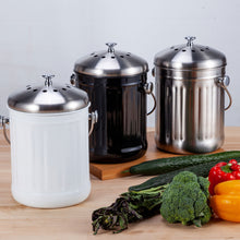 Load image into Gallery viewer, Eco, Love &amp; Other Stuff 5L kitchen compost bin for all your food scraps, available in different colours white black and silver, made from galvanized iron, with activated charcoal filter to keep fruit flies and odours out, priced at $69.99, dont forget to use your 20% welcome discount