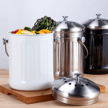 Load image into Gallery viewer, Eco, Love &amp; Other Stuff 5L kitchen compost bin for all your food scraps, available in different colours white black and silver, made from galvanized iron, with activated charcoal filter to keep fruit flies and odours out, priced at $69.99, dont forget to use your 20% welcome discount