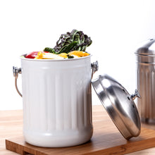 Load image into Gallery viewer, Eco, Love &amp; Other Stuff 5L kitchen compost bin for all your food scraps, available in different colours white black and silver, made from galvanized iron, with activated charcoal filter to keep fruit flies and odours out, priced at $69.99, dont forget to use your 20% welcome discount