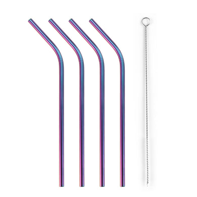 Eco, Love & Other Stuff 4Pcs Stainless Steel Metal Drinking Straw Straight Bent with Brush