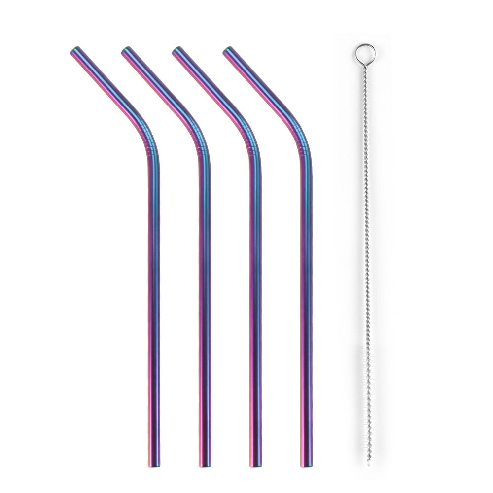 Eco, Love & Other Stuff 4Pcs Stainless Steel Metal Drinking Straw Straight Bent with Brush