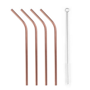 Eco, Love & Other Stuff 4Pcs Stainless Steel Metal Drinking Straw Straight Bent with Brush