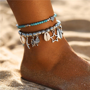 Eco, Love & Other Stuff Island Life: Ocean - Starfish Stone Beads Shells Pendant, Anklet